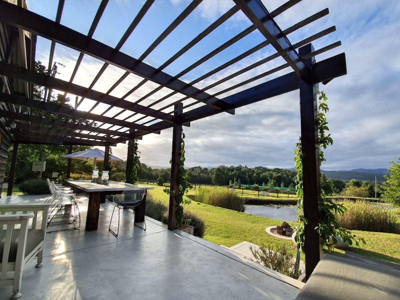 Veranda with dam and mountain views